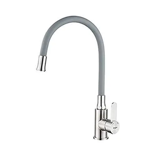 Grey Kitchen Tap with Universal Flexible Spout Monobloc Sink Mixer Brushed
