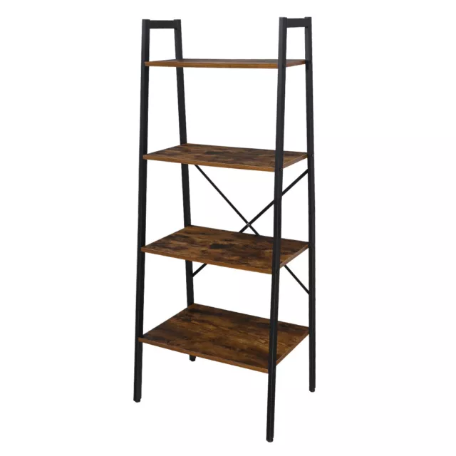 4-Tier Ladder Shelf Metal Storage Rack Shelving Unit with Wooden Countertop