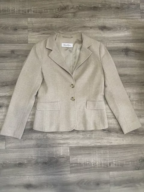 Max Mara Luxury Wool-Cashmere Beige Lining Blazer Two Buttons Size 6