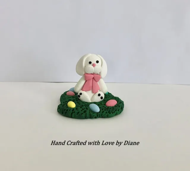 Hand Crafted Miniature Polymer Clay Easter Bunny Rabbit Holiday Decor Figurine