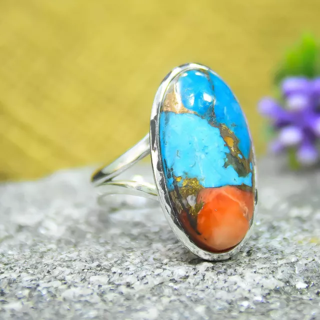 OysterTurquoise Gemstone 925 Starling Silver Anillo de aniversario hecho a...