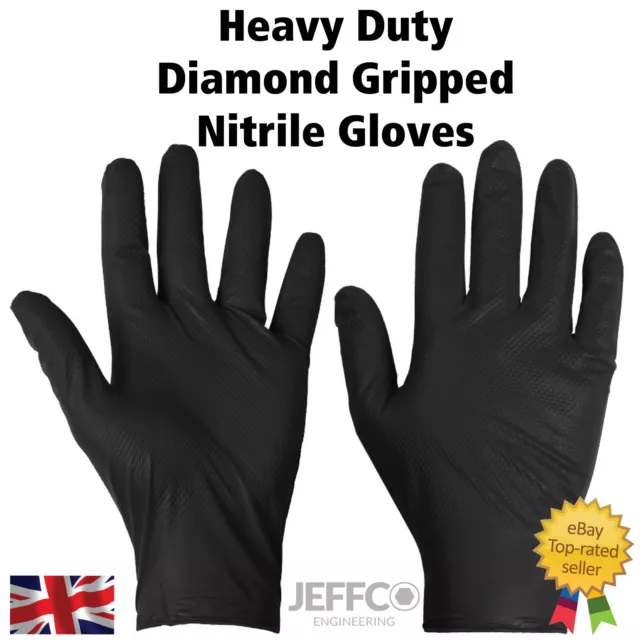 Orange Black Nitrile Gloves Heavy Duty Diamond Grip Disposable Mechanics Garage