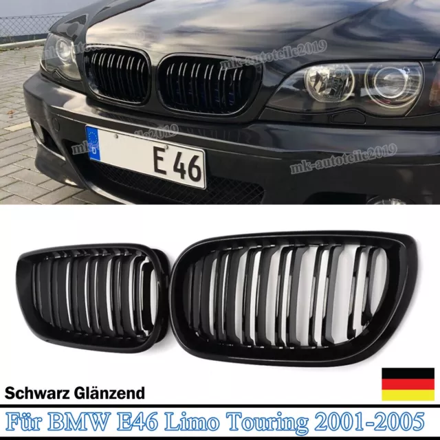 Für BMW 3er E46 4-Türer Grill Matt Schwarz 98-01