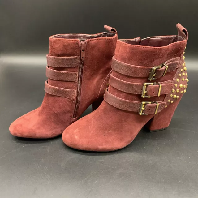 Jessica Simpson Red Suede Leather Ankle Boots Size 6B With Gold Rivet Straps