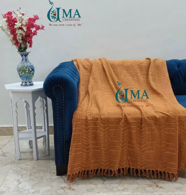 Rust Hand Block Printed Throw Blanket Bohemian Mud Cloth Indian Sofa Bed Throw