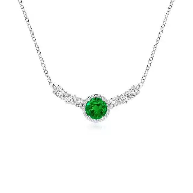 ANGARA 4mm Natural Emerald & Diamond Pendant Necklace in 925 Silver for Women