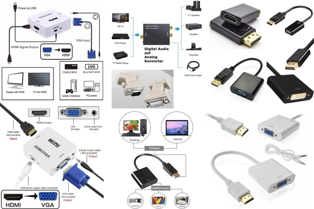 Convertisseur VGA Sur HDMI Pour Adaptateur Displayport DVI Numérique Analogue