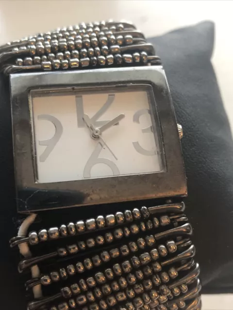 Womens Vintage Quartz Watch with Beaded Safety Pin Band