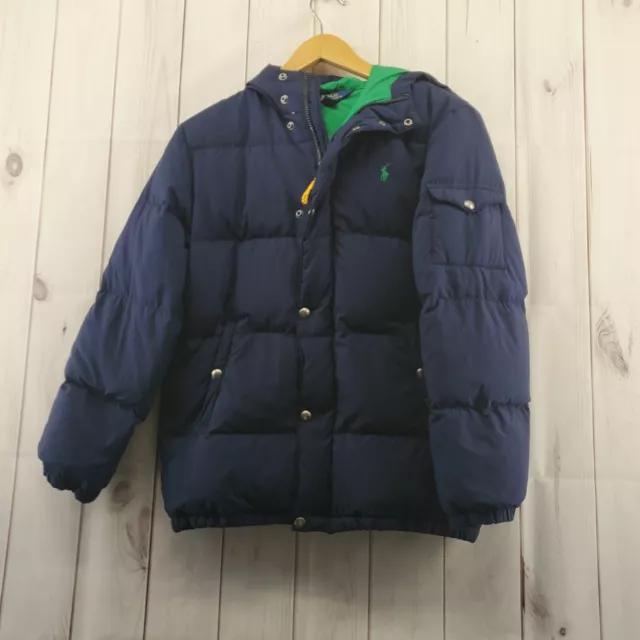 POLO Ralph Lauren Coat Boys 14-16  Hood Puffer Navy Blue Green Goose Down