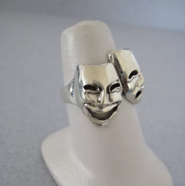 Comedy Tragedy Drama Theater Mask Actor Film Mexican 925 Silver Ring Size Choose