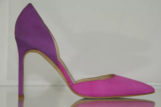 $735 New Manolo Blahnik Tayler TAYLERBI Suede Pink Purple Pumps Dorsay Shoes 37