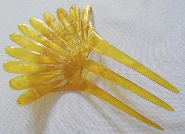 Vintage Hair Comb Celluloid 1920s Pierced Faux Amber Fan Design Ladies Antique