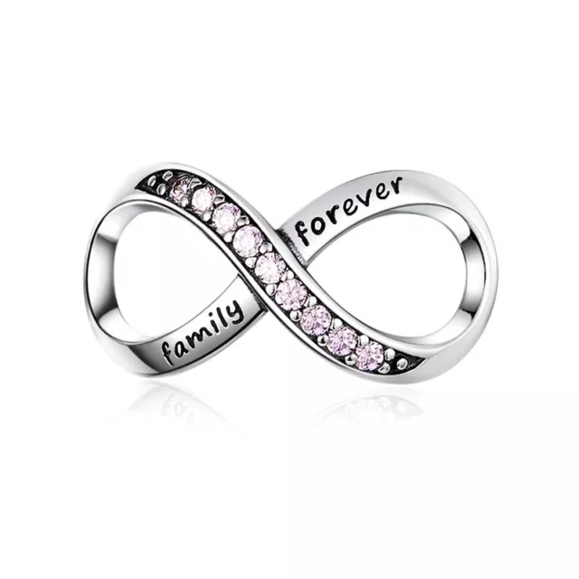 💖 Family Forever Infinity Love Charm Bead Genuine 925 Sterling Silver Pink 💖