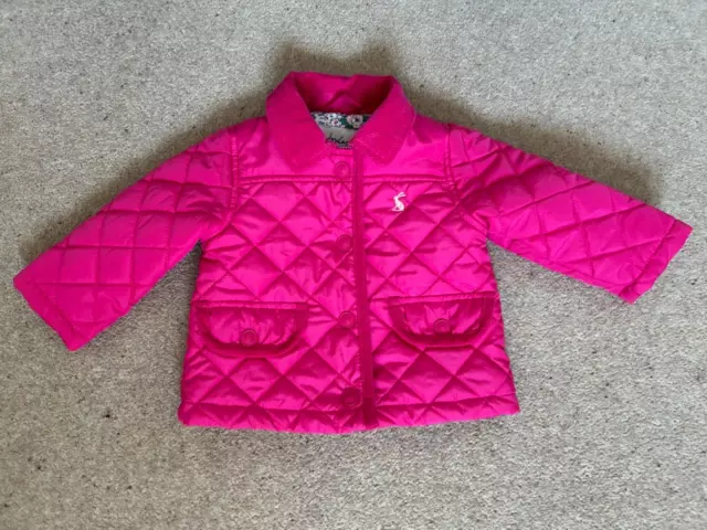 JOULES BABY GIRLS LINED BRIGHT PINK QUILTED COAT JACKET - Age 3-6 Months VGC