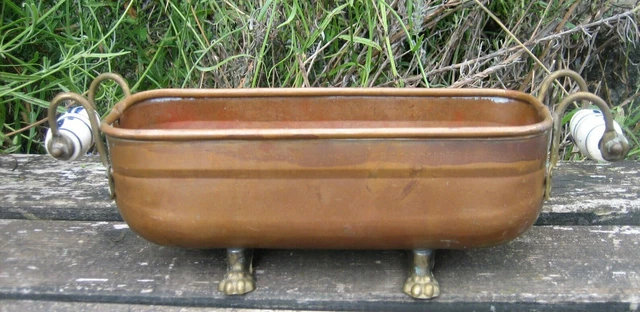 Ancien Pot Jardinière En Cuivre Martelé – Pièce Française Artisanale – Déco Rétro Cuisine