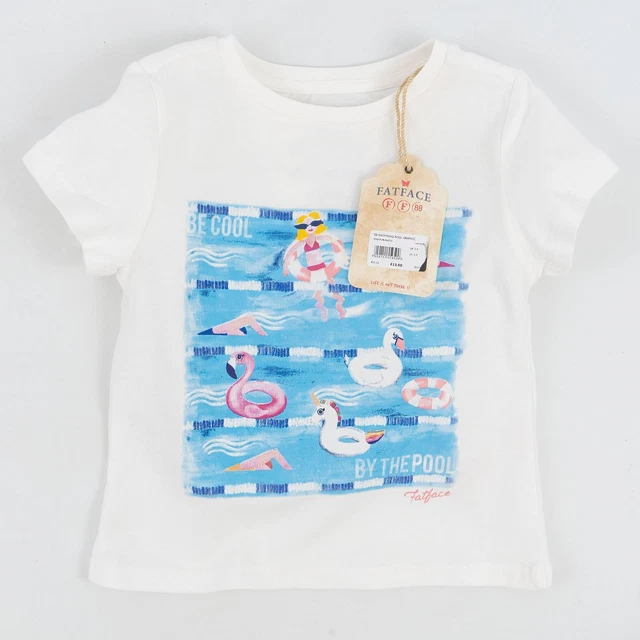T-shirt Fat Face bambini bianca blu vacanze estive cotone spiaggia ragazze 2-3 anni T-shirt Fat Face bambini bianca blu vacanze estive cotone spiaggia ragazze 2-3 anni