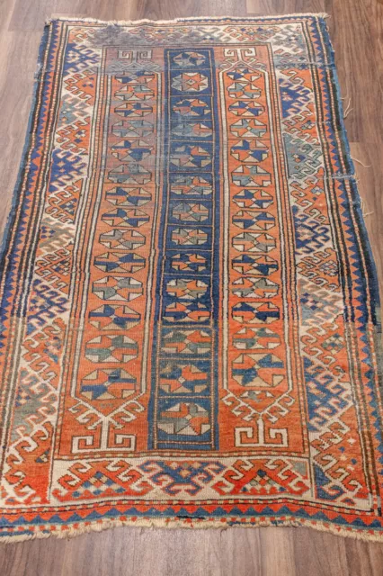 Antique 19th C. Caucasian Kazak Bordjalou Perssian Area Rug, 7' x 4', Handmade