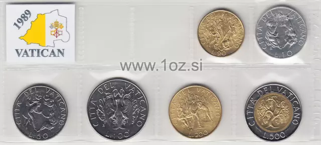 VATICAN SET 1989 - 6 coins 1989 ( 10, 20, 50, 100, 200, 500 LIRE ) UNCIRCULATED