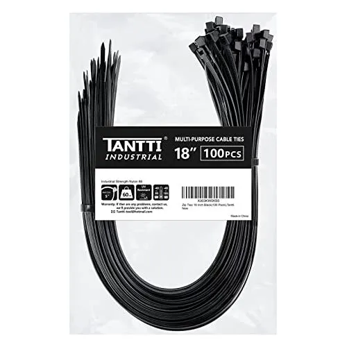 Zip Ties 18 Inch (100 Pack) Black 60Lb Tensile Strength UV Resistant Cable Ti