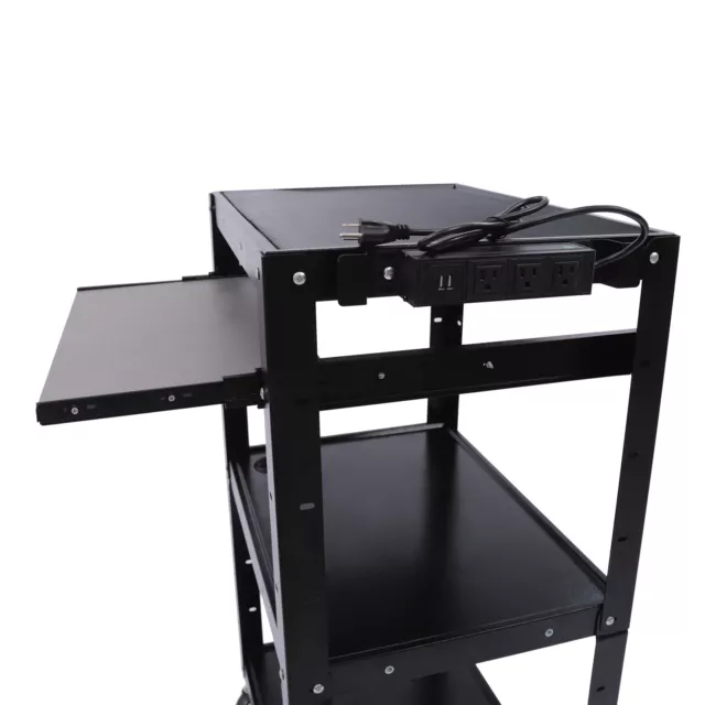 Iron AV Cart on Wheels Rolling Projector Cart Black With Pullout Keyboard Tray 3