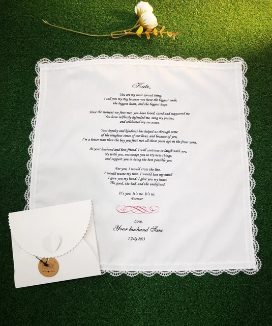 Voti nuziali personalizzati hankie, regalo sposa da sposo, fazzoletto stampato, 1205