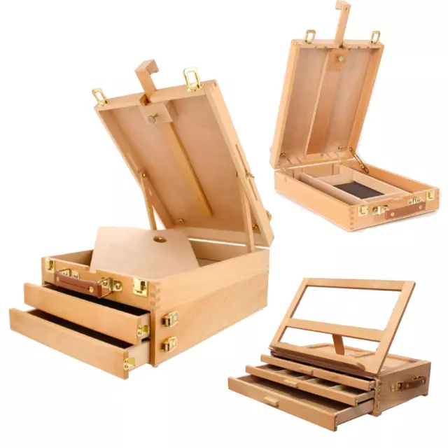 US Art Supply Newport Large Adjustable Wood Table Sketchbox Desktop Artist Easel