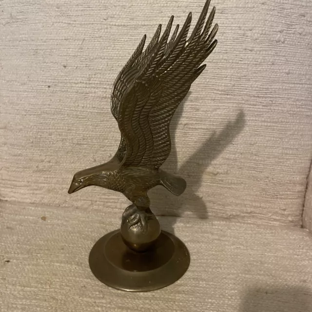 Large Eagle Statue, Solid Brass, Vintage…11” Tall, 5” Diameter Base. Not Hollow.