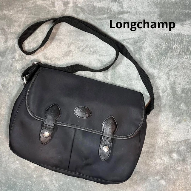 Longchamp Two Pockets Front Flap Nylon Messenger Crossbody Bag USED Black Fr JPN
