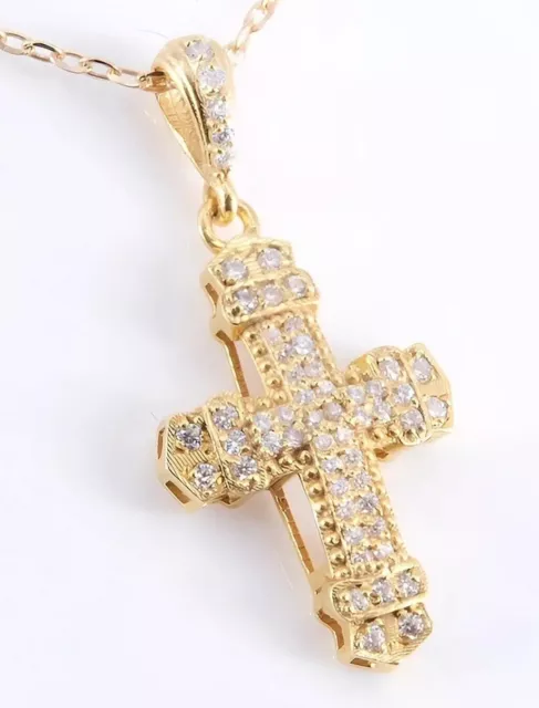 Damen Kreuz Anhänger mit Kette Brillant Diamant echtes 750 Gelbgold 18 K Neu