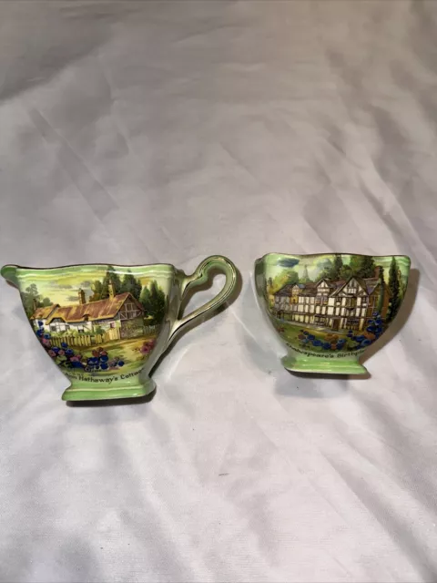 Royal Winton Grimwades Creamer & Sugar Bowl Shakespeare & Anne Hathaways Houses