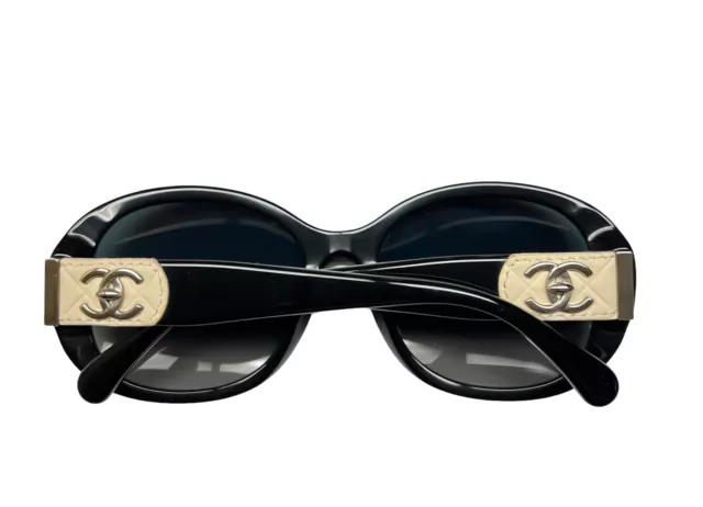 Chanel 5235-Q 501/T3 Sunglasses Black Ivory Silver Turn Lock CC Logo Polarized