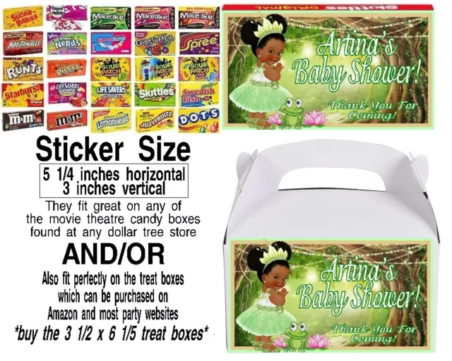 12 Princess Tiana Baby Shower Birthday Party Treat Box Stickers and the Frog