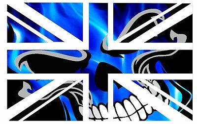 UK British Union Jack Flag With Blue Flaming Skull Vinyl Car Sticker 110x70mm