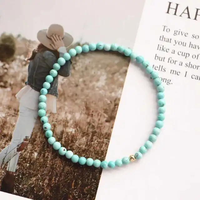 Bracelet manchette 4 mm perles turquoise naturelles chanceuses bohème énergie élégante Noël 2