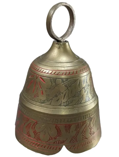VTG Bells of Sarna INDIA Solid Brass Etched Original Clapper Phool Flower-Bell