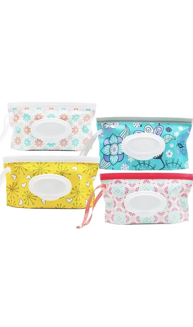 Baby Wipe Dispenser, 4 Pack Portable Refillable Wipe Holder, Reusable Lightwe...