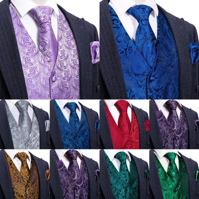 Mens Formal Wedding Waistcoat Paisley Floral Suit Vest Slim Tuxedo Silk Tie Set