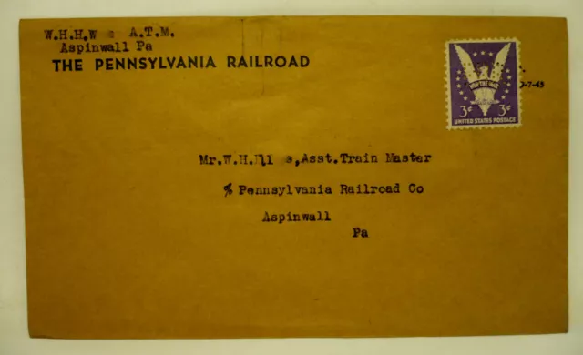 Pennsylvania Railroad Collectibles 1924 Employee Pay Slip & 1940's V Stamp Envel