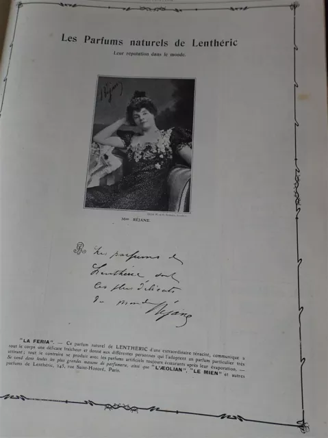 LENTHERIC parfum La Féria  Mme REJANE publicité papier ILLUSTRATION 1906