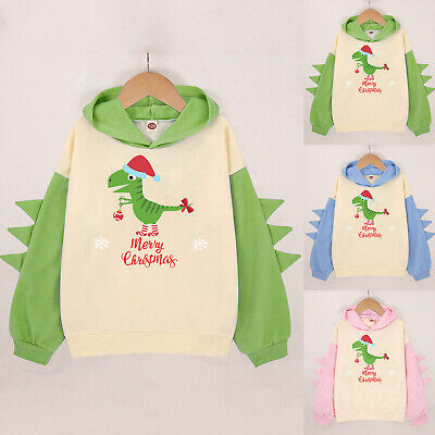 Little Girls Christmas Dinosaur Letter Hoodie Pullover Sweatshirt Cute Raglan
