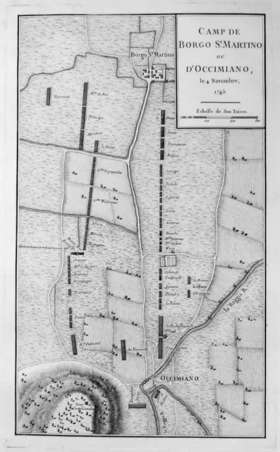 1775 - Borgo San Martino Occimiano Piemonte Kupferstich acquaforte map Pezay