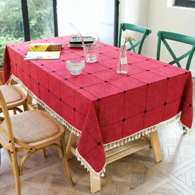 Three-dimensional Jacquard Checkered Tablecloth Cotton Linen Tassels Table Cover