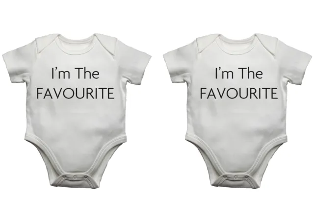Twins Baby bodysuits Set Of 2 Im The Favourite Funny Babygrow Vest Gift Present