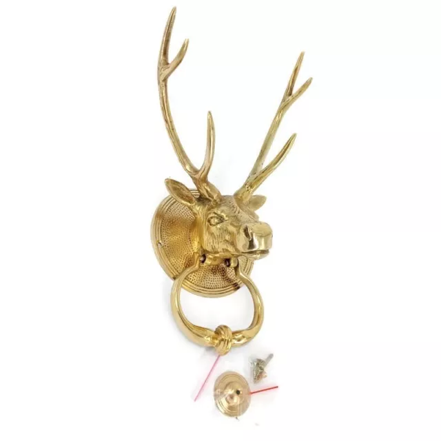 large POLISHED heavy STAG DEER front Door Knocker SOLID  BRASS old style 30cm B