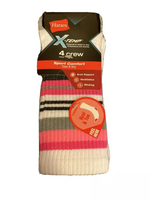 Hanes Women's X-Temp Cool&Dry  Premium Comfort 4 Pairs Crew Socks Size 5-9