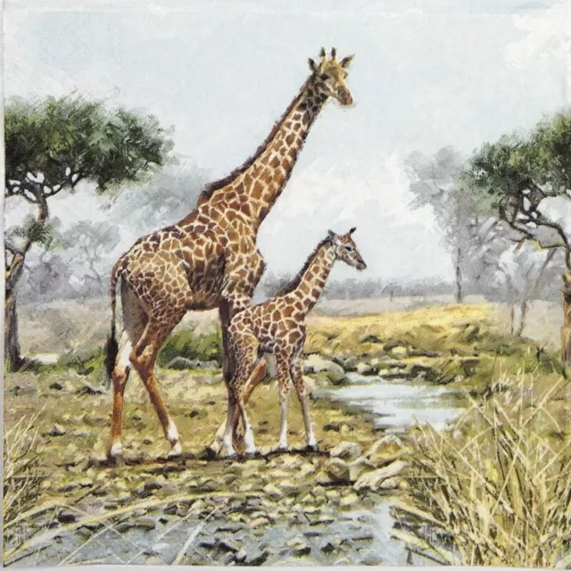 4x Single Paper Napkins for Decoupage and Party - Giraffes