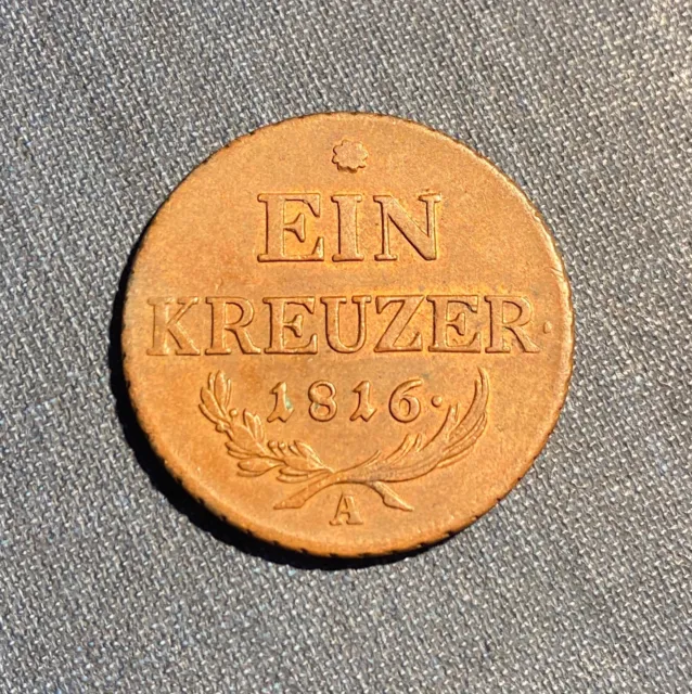 UNC - 1816 A - Austria  -  1 Kreuzer - Attractive Copper Coin!