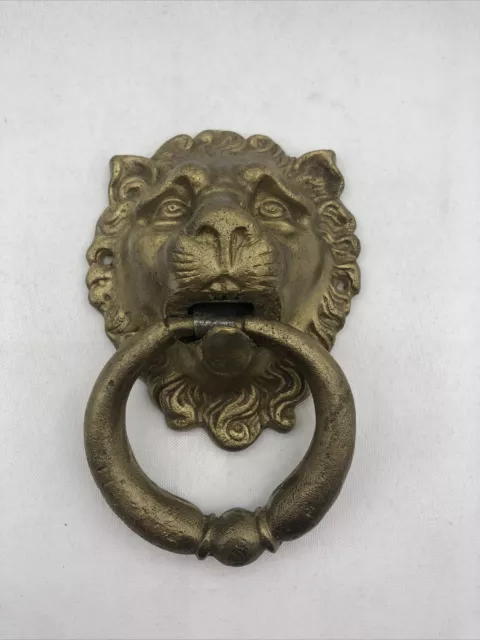 Vintage Look Solid Brass Lion Head Door Knocker - Hand Made Finish 4.25”x 6.5”