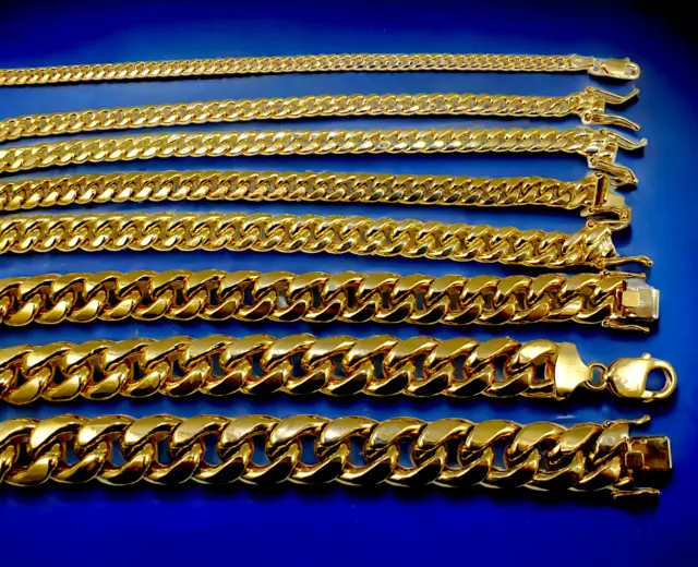 14K Yellow Gold 3mm-15mm Miami Cuban Link Chain Necklace All Sizes Real