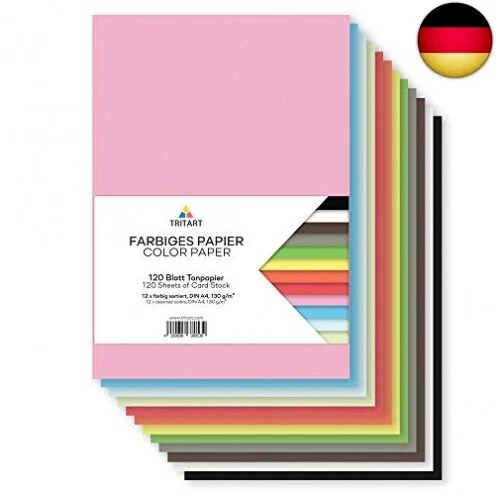 Tritart - Buntpapier A4 130g /m² I 120 Blatt festes Bastelpapier voll
